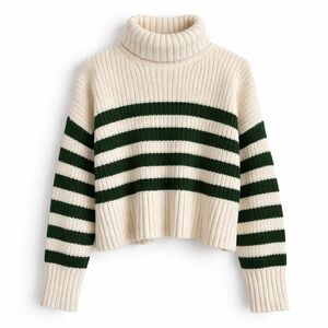 Madewell Green & Cream Striped Chunky Turtleneck Sweater Size S